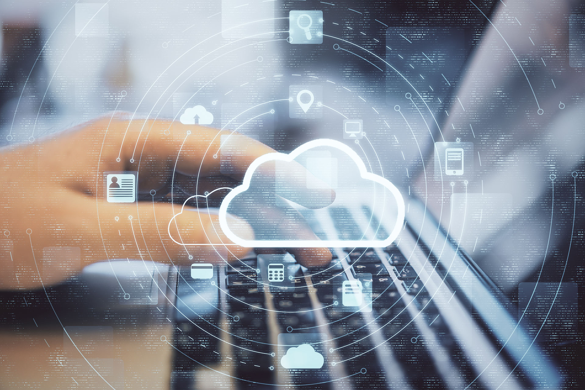 Hand,Working,With,Cloud,Computing,Diagram.,Cloud,Computing,And,Communication